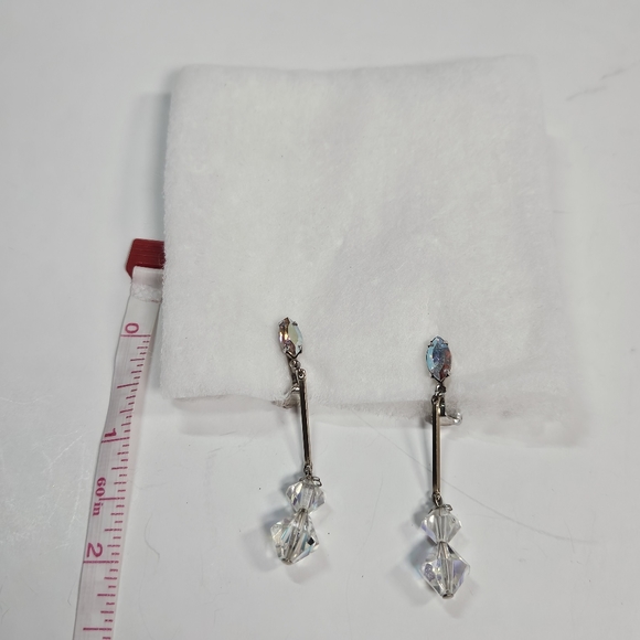 Vintage Crystal Beaded Drop Clip-on Earrings Laguna Aurora Borealis - Picture 2 of 6